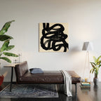 Swirl Black & White Minimalist Abstract Mid century Ink Art Dark Brush Strokes Wood Wall Art Gallery Image 2