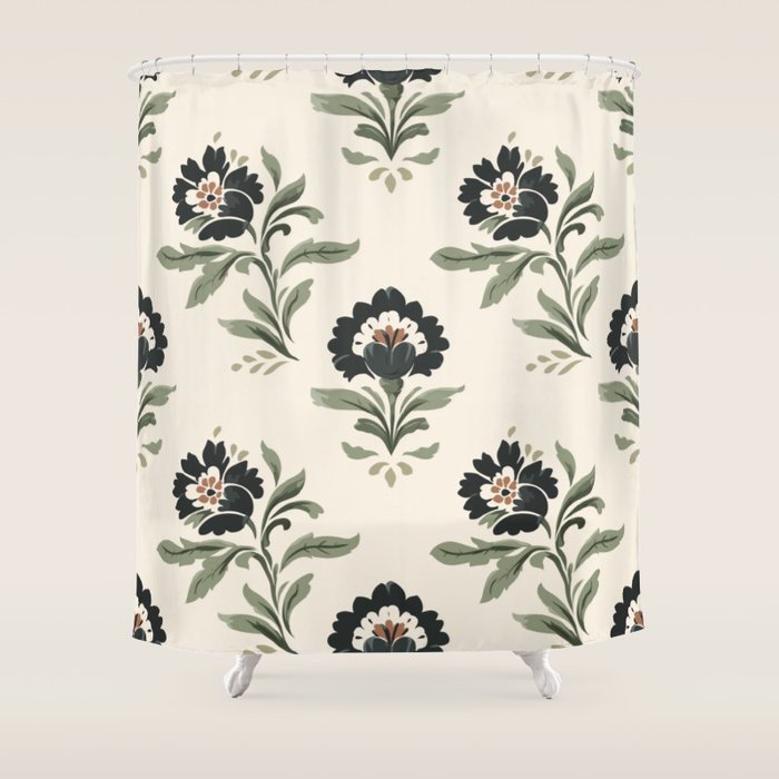 Elegant Vintage Floral Pattern Shower Curtain Gallery Image 1