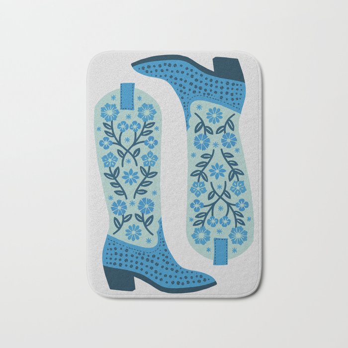 Cowgirl Boots â Mint And Blue Bath Mat Gallery Image 1