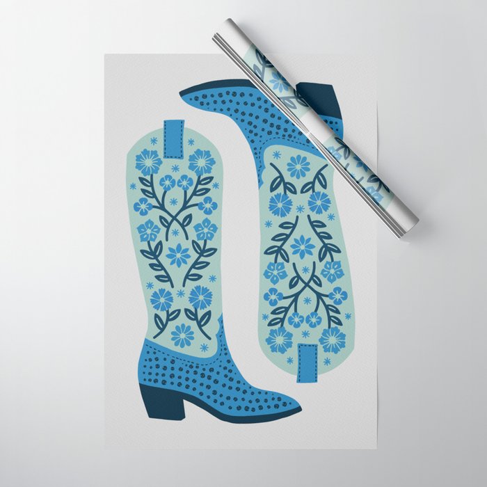 Cowgirl Boots â Mint and Blue Wrapping Paper Gallery Image 1