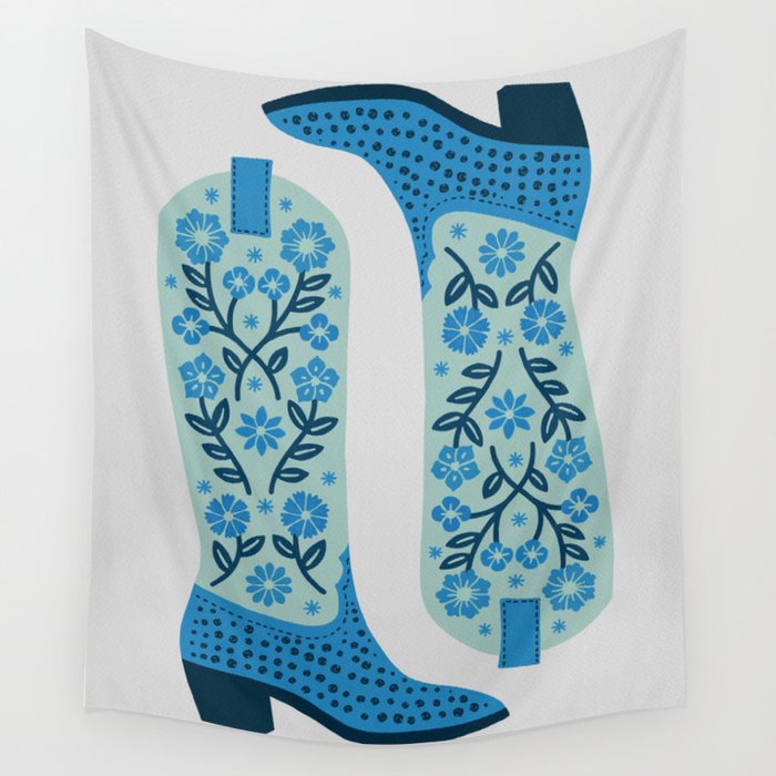 Cowgirl Boots â Mint and Blue Wall Tapestry Gallery Image 1