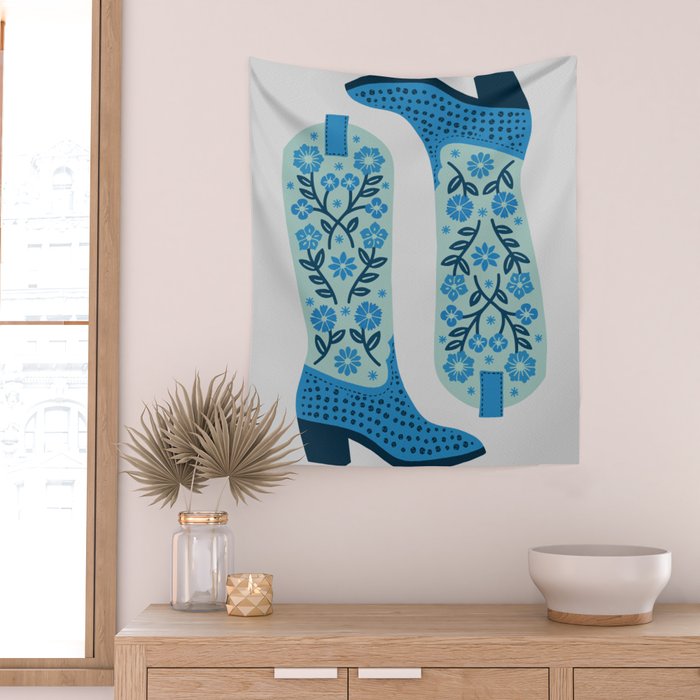 Cowgirl Boots â Mint and Blue Wall Tapestry Gallery Image 2