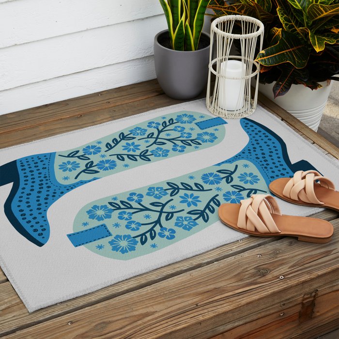 Cowgirl Boots â Mint and Blue Outdoor Rug Gallery Image 2