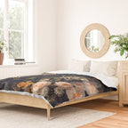 Antique Botanical Peach Roses And Chamomile Midnight Garden Duvet Cover Gallery Image 2