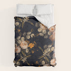 Antique Botanical Peach Roses And Chamomile Midnight Garden Duvet Cover Gallery Image 6