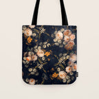 Antique Botanical Peach Roses And Chamomile Midnight Garden Tote Bag Gallery Image 1