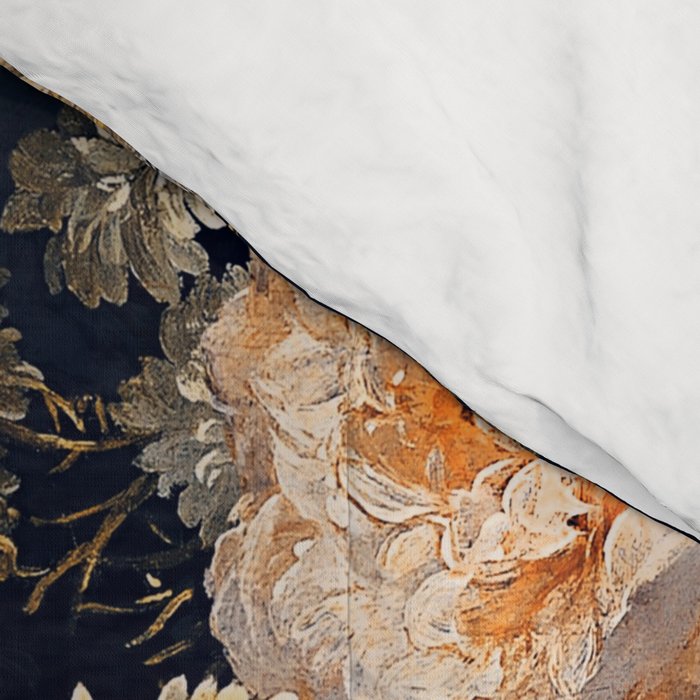 Antique Botanical Peach Roses And Chamomile Midnight Garden Comforter Gallery Image 4