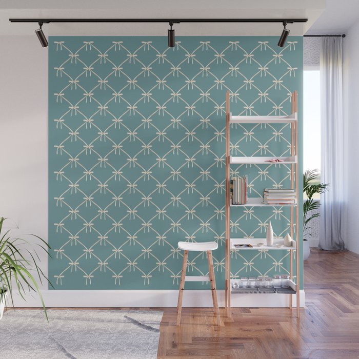 Bows & Ribbons Pattern LIV Teal Green Wall Mural Gallery Image 1