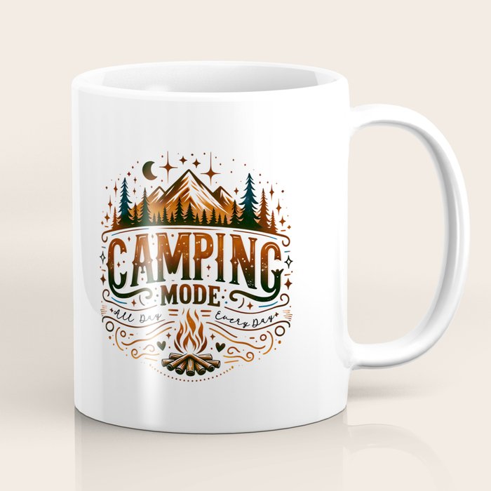 Camping mode, Brown and black retro typography Coffee Mug Gallery Image 1