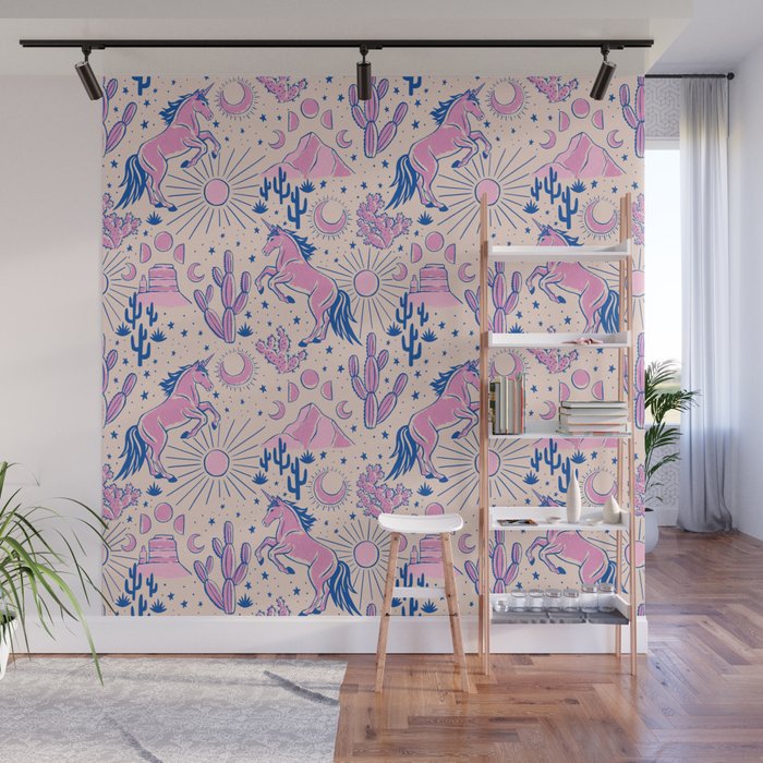 Desert Unicorn - pink and ultramarine  Wall Mural Gallery Image 1