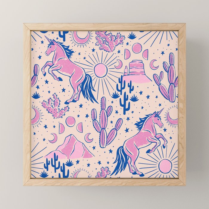 Desert Unicorn - pink and ultramarine  Mini Art Print Gallery Image 1