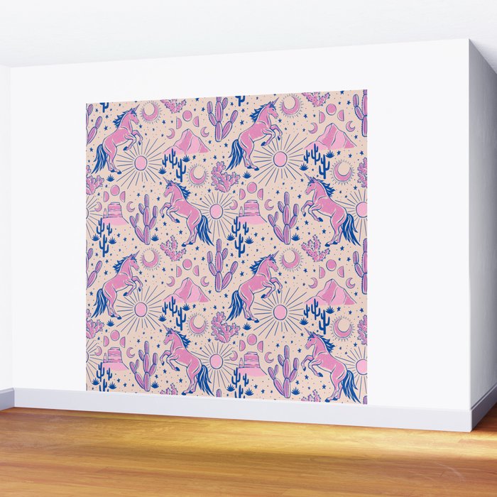 Desert Unicorn - pink and ultramarine  Wall Mural Gallery Image 2