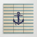 Retro Navy Anchor and Stripes Pattern 226 Blue Wood Wall Art Gallery Image 1