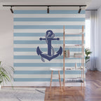 Retro Navy Anchor and Stripes Pattern 226 Blue Wall Mural Gallery Image 1