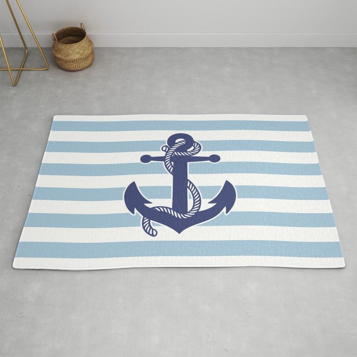 Retro Navy Anchor and Stripes Pattern 226 Blue Rug – Society6