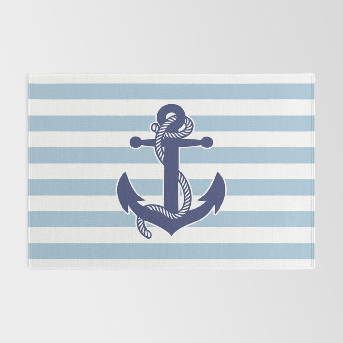 Retro Navy Anchor and Stripes Pattern 226 Blue Rug Gallery Image 2