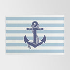 Retro Navy Anchor and Stripes Pattern 226 Blue Rug Gallery Image 2