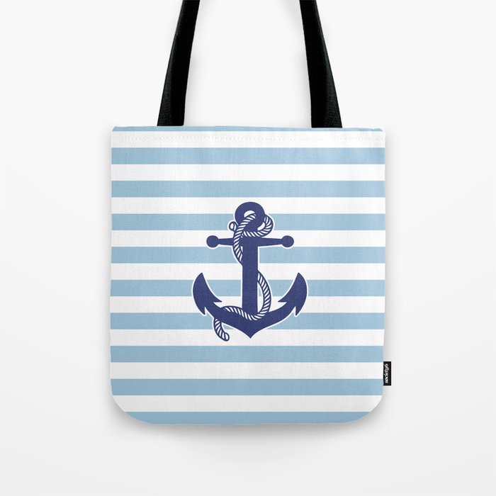 Retro Navy Anchor and Stripes Pattern 226 Blue Tote Bag Gallery Image 1
