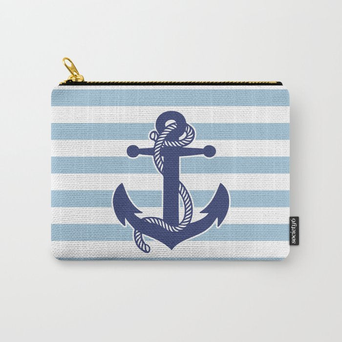 Retro Navy Anchor and Stripes Pattern 226 Blue Carry All Pouch Gallery Image 1