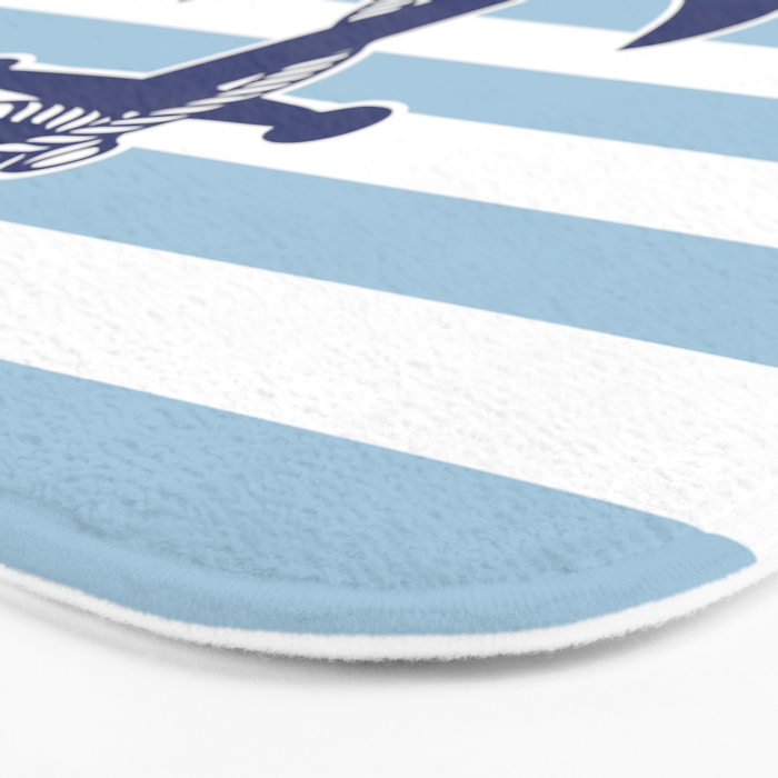 Retro Navy Anchor and Stripes Pattern 226 Blue Bath Mat Gallery Image 3