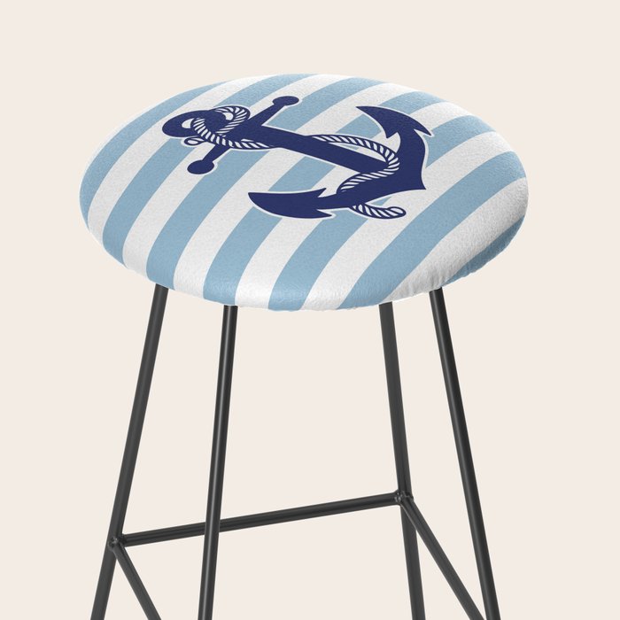 Retro Navy Anchor and Stripes Pattern 226 Blue Stool Gallery Image 2