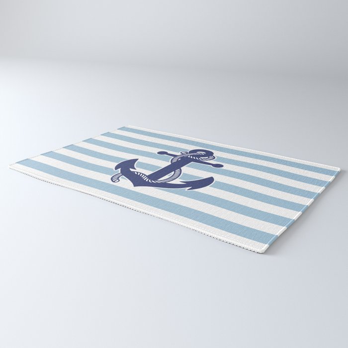Retro Navy Anchor and Stripes Pattern 226 Blue Rug Gallery Image 3