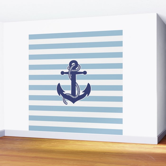 Retro Navy Anchor and Stripes Pattern 226 Blue Wall Mural Gallery Image 2