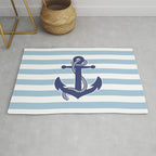 Retro Navy Anchor and Stripes Pattern 226 Blue Rug Gallery Image 1