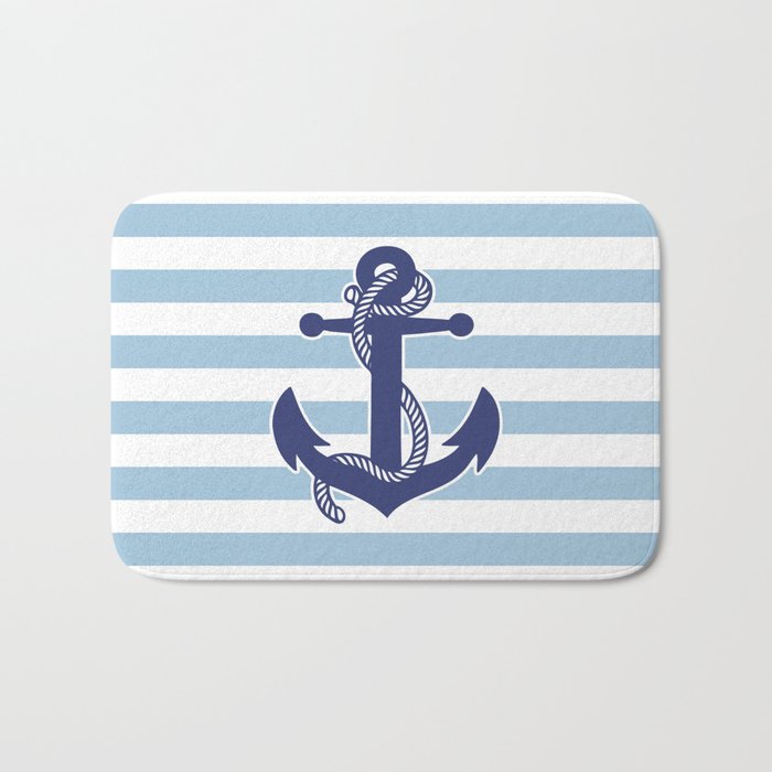 Retro Navy Anchor and Stripes Pattern 226 Blue Bath Mat Gallery Image 1