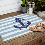 Retro Navy Anchor and Stripes Pattern 226 Blue Outdoor Rug Gallery Image 2
