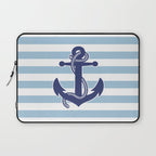 Retro Navy Anchor and Stripes Pattern 226 Blue Laptop Sleeve Gallery Image 1