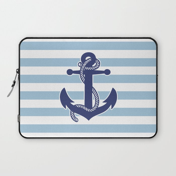 Retro Navy Anchor and Stripes Pattern 226 Blue Laptop Sleeve Gallery Image 1