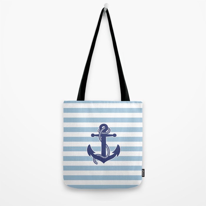 Retro Navy Anchor and Stripes Pattern 226 Blue Tote Bag Gallery Image 2