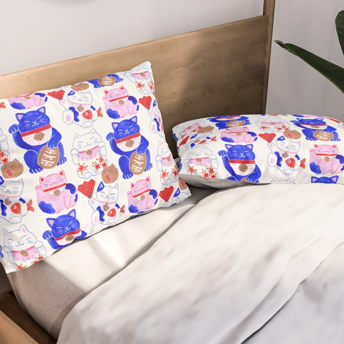 Maneki Neko Lucky Cats Pillow Sham Gallery Image 2