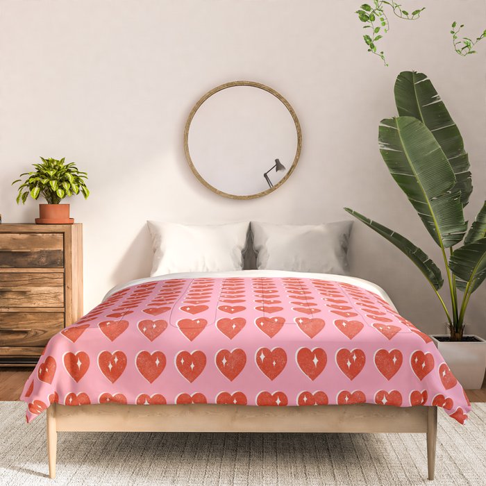 Love Hearts - red on pink Comforter Gallery Image 3