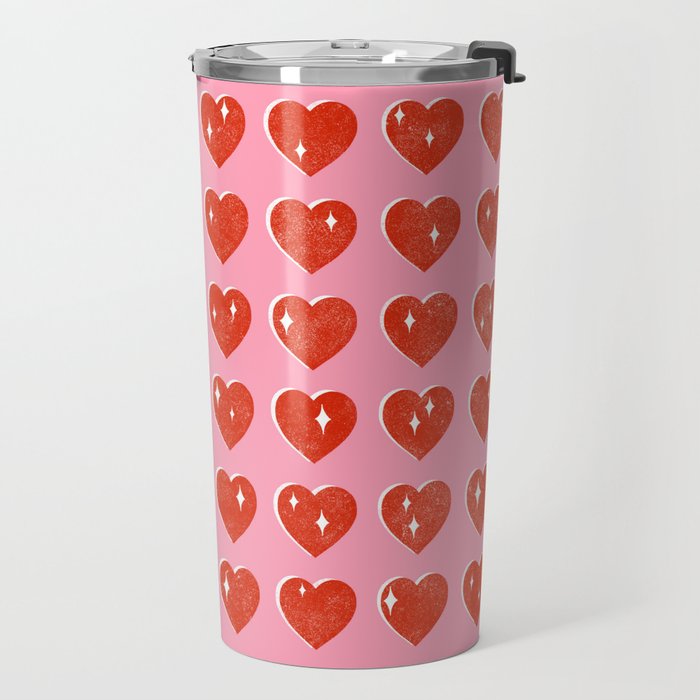 Love Hearts - red on pink Travel Mug Gallery Image 2