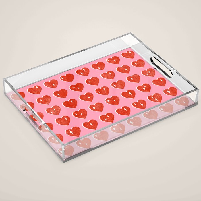 Love Hearts - red on pink Acrylic Tray Gallery Image 1