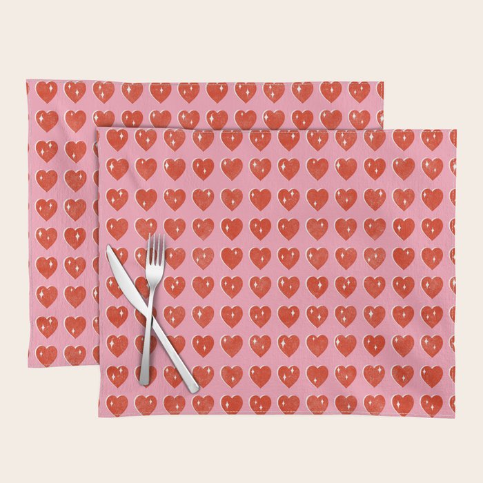 Love Hearts - red on pink Placemat Gallery Image 1