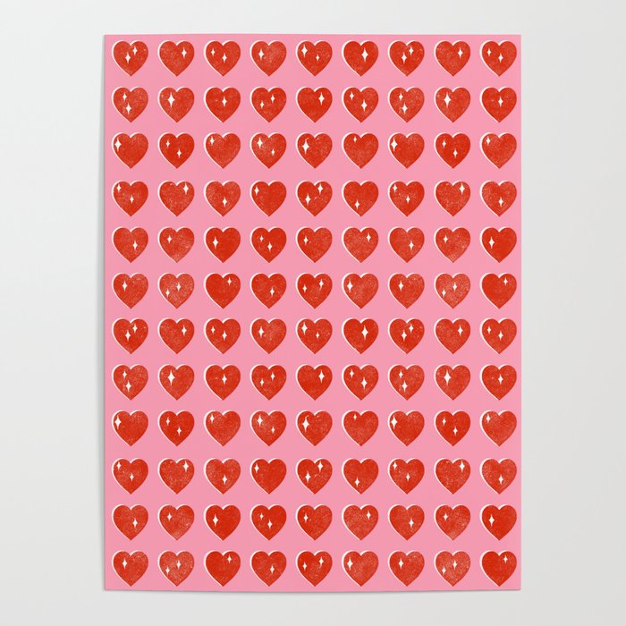 Love Hearts - red on pink Poster Gallery Image 4