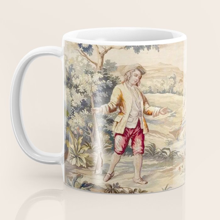 Antique 19th Century French Aubusson Tapestry Romantic Hunting Scene Coffee Mug Gallery Image 3