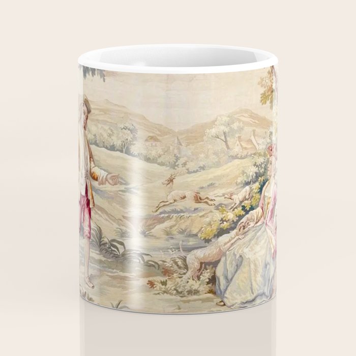 Antique 19th Century French Aubusson Tapestry Romantic Hunting Scene Coffee Mug Gallery Image 4