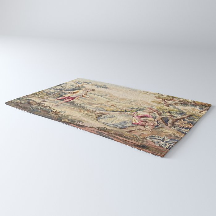 Antique 19th Century French Aubusson Tapestry Romantic Hunting Scene Rug Gallery Image 3