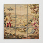 Antique 19th Century French Aubusson Tapestry Romantic Hunting Scene Wood Wall Art Gallery Image 1