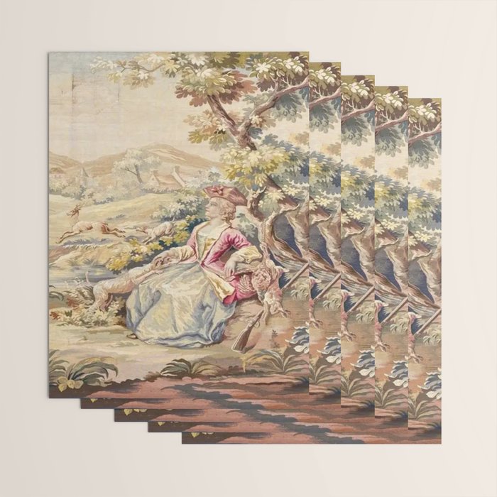 Antique 19th Century French Aubusson Tapestry Romantic Hunting Scene Wrapping Paper Gallery Image 3