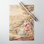 Antique 19th Century French Aubusson Tapestry Romantic Hunting Scene Wrapping Paper Gallery Image 1