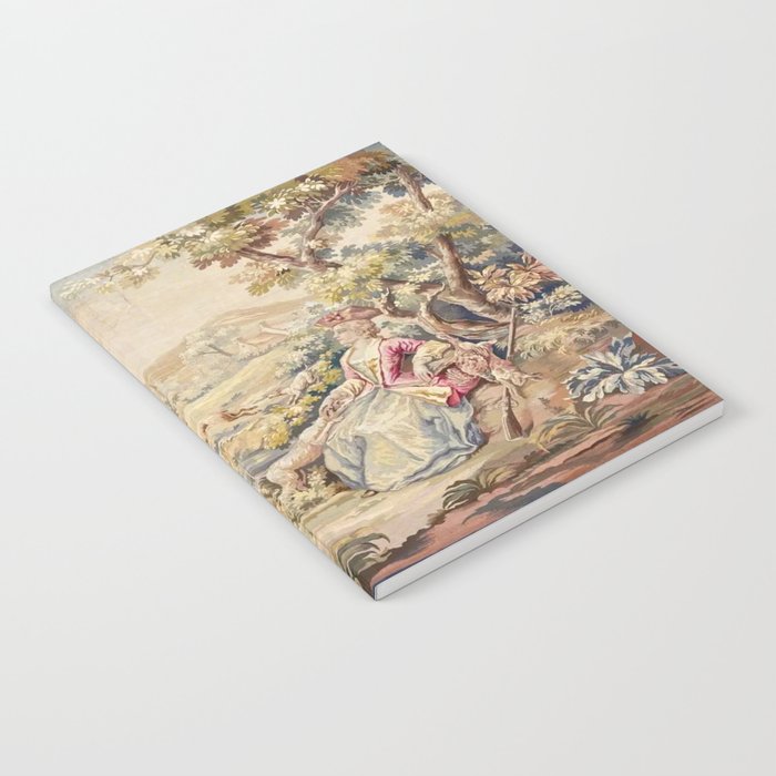 Antique 19th Century French Aubusson Tapestry Romantic Hunting Scene Notebook Gallery Image 1