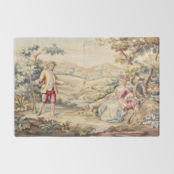 Antique 19th Century French Aubusson Tapestry Romantic Hunting Scene Rug Gallery Image 2