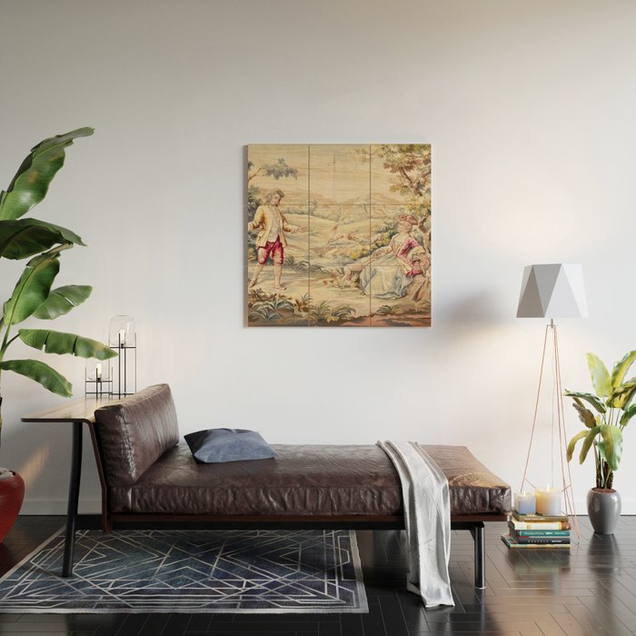 Antique 19th Century French Aubusson Tapestry Romantic Hunting Scene Wood Wall Art Gallery Image 2