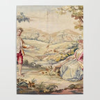 Antique 19th Century French Aubusson Tapestry Romantic Hunting Scene Poster Gallery Image 4