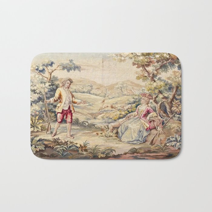 Antique 19th Century French Aubusson Tapestry Romantic Hunting Scene Bath Mat Gallery Image 1